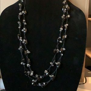 Long Black and clear beaded necklace